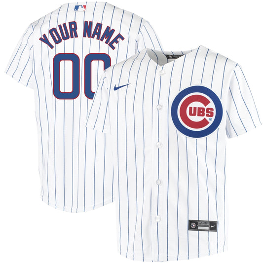 Chicago Cubs Youth Custom Home Pinstripe Replica Jersey