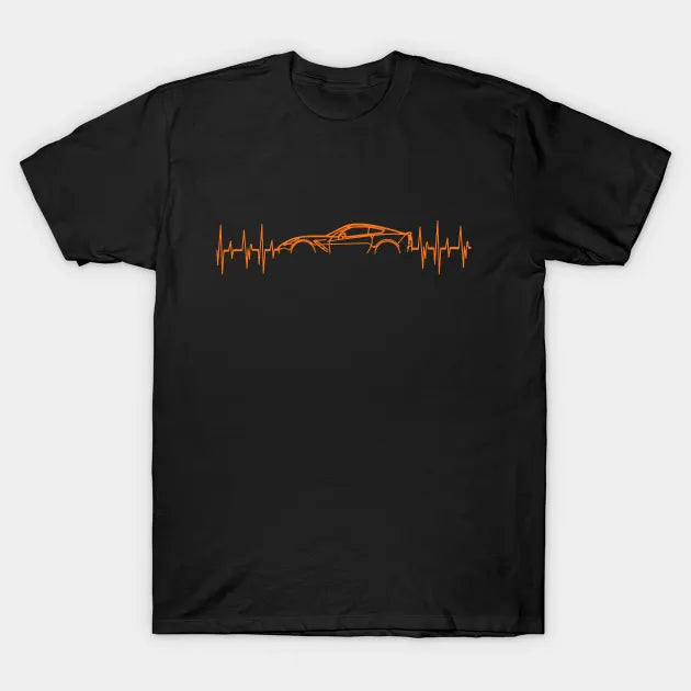 C7 Corvette Heartbeat Orange Supercar Ekg Sports Car Heart Beat Line Racecar Pulse T-Shirt