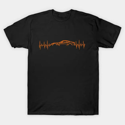 C7 Corvette Heartbeat Orange Supercar Ekg Sports Car Heart Beat Line Racecar Pulse T-Shirt