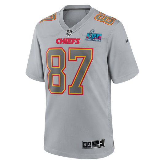 Travis Kelce Kansas City Chiefs Super Bowl LVII Patch Atmosphere Fashion Game Jersey - Gray
