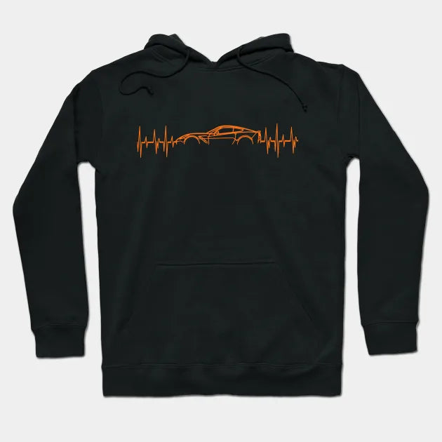 C7 Corvette Heartbeat Orange Supercar Ekg Sports Car Heart Beat Line Racecar Pulse Hoodie