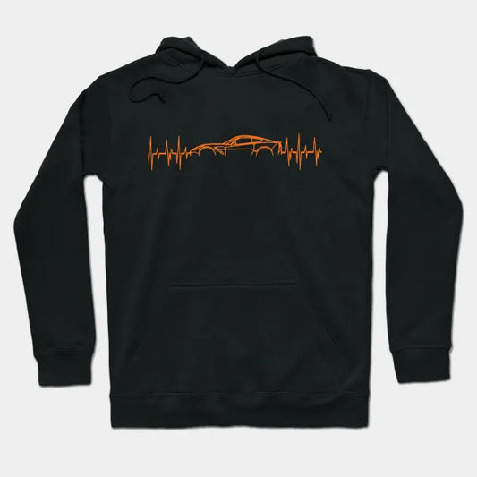 C7 Corvette Heartbeat Orange Supercar Ekg Sports Car Heart Beat Line Racecar Pulse Hoodie