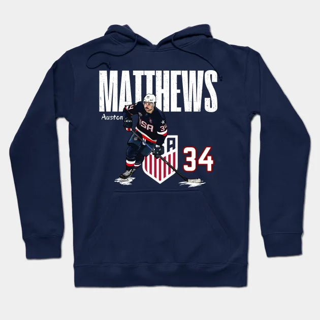 Usa Auston Matthews #34 Hockey Cartoon-Khaa3401 Hoodie