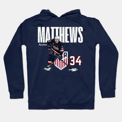 Usa Auston Matthews #34 Hockey Cartoon-Khaa3401 Hoodie