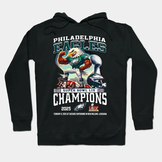 Philadelphia Eagles Super Bowl Lix Champions 2025 Mascot T-Shirt Hoodie