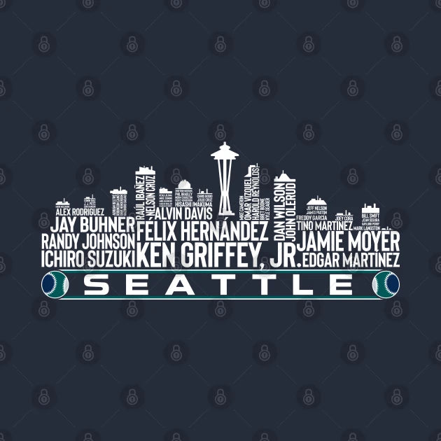 Seattle Baseball Team All Time Legends, Seattle City Skyline Hoodie
