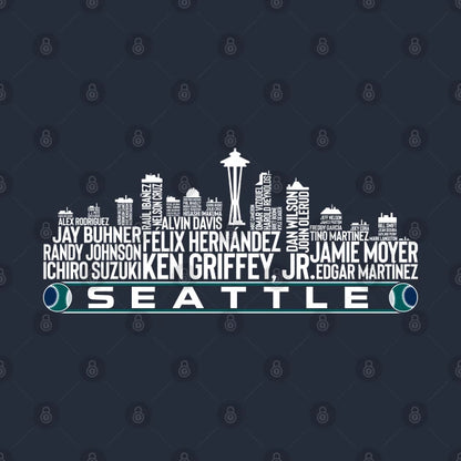 Seattle Baseball Team All Time Legends, Seattle City Skyline Hoodie
