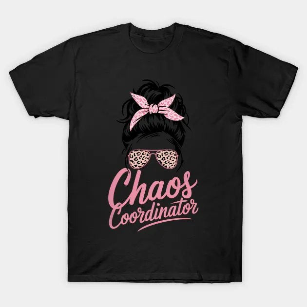 Chaos Coordinator Mom, Women, Leopard, Messy Bun Women'S Day T-Shirt