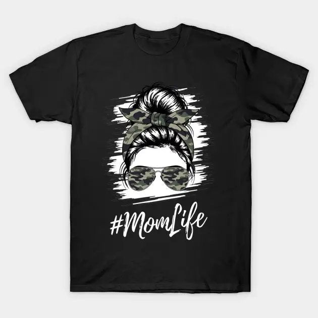 Mom Life Camo Sunglasses Bandana Bun Mothers Day T-Shirt