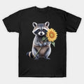 Raccoon Holding Sunflower Cute Flower Mothers Day T-Shirt