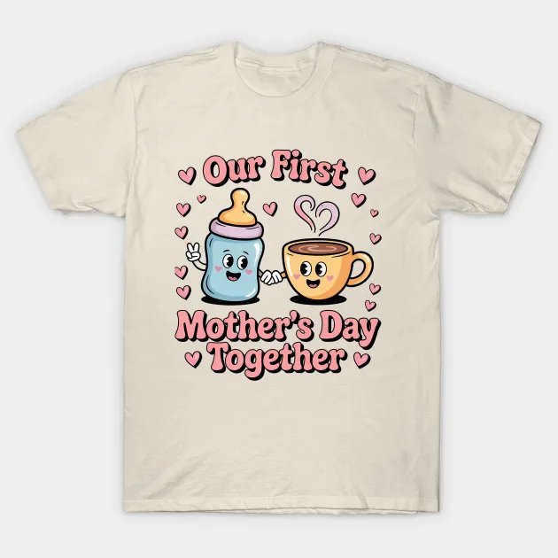 Our First Mother?¡¥S Day Together ¡§C Cute Baby & Coffee Cartoon T-Shirt