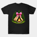 Coquette Bow Camper Mothers Day Camping Campfire Ribbon Mom T-Shirt