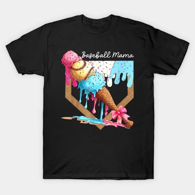 Baseball Mama Ice Cream Drip Baseball Mother'S Day Coquette T-Shirt