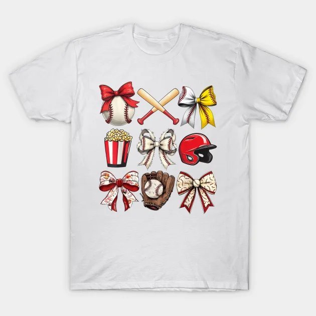Baseball Coquette Bow Baseball Mama Baseball Mom Mothers Day T-Shirt