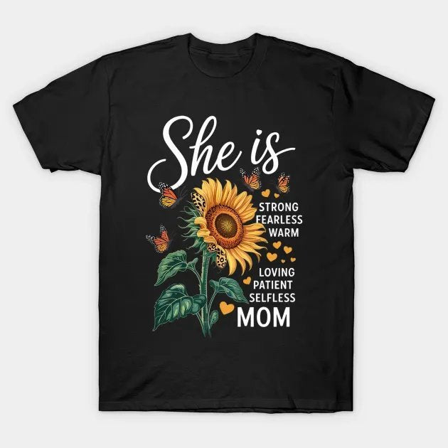 She Is Mom Sunflower Leopard Mom Mother'S Day T-Shirt
