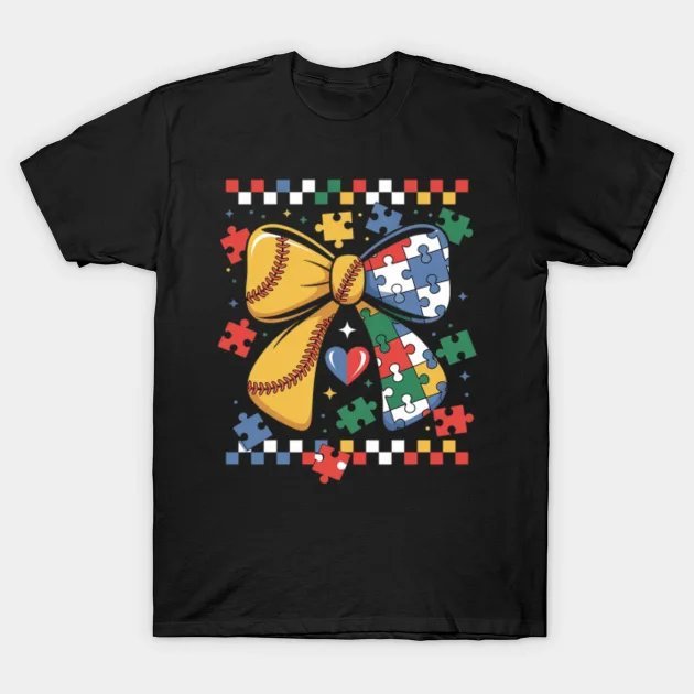 Autism Softball Coquette Bow Autism Awareness Mother'S Day T-Shirt