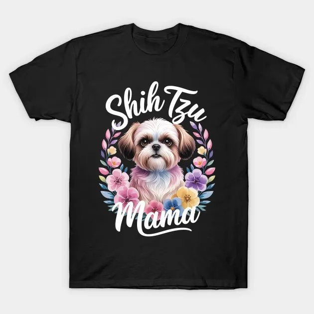 Watercolor Floral Shih Tzu Mama Dog Lovers Mother'S Day T-Shirt