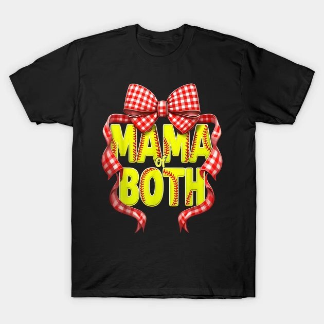 Mom Of Both Baseball Softball Coquette Bow Mother'S Day T-Shirt