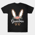 Mother'S Day Easter For Grandma Leopard Bunny Floral T-Shirt