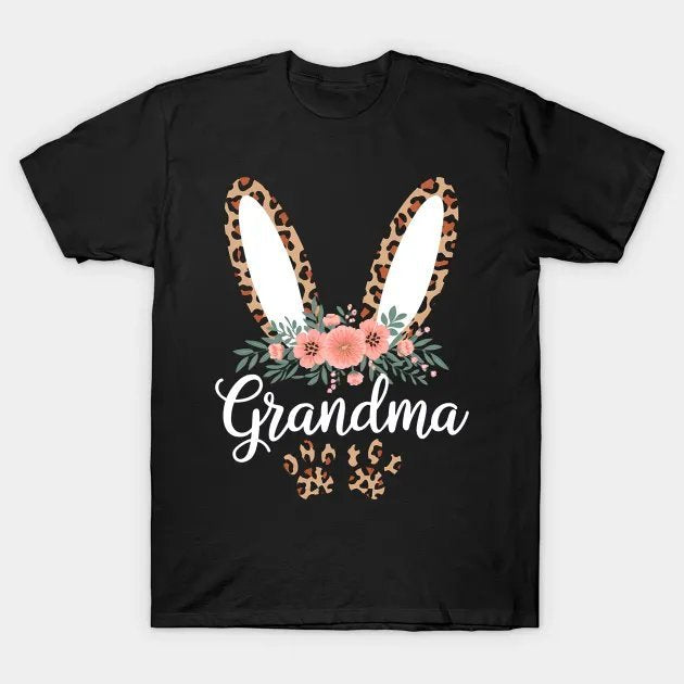 Mother'S Day Easter For Grandma Leopard Bunny Floral T-Shirt