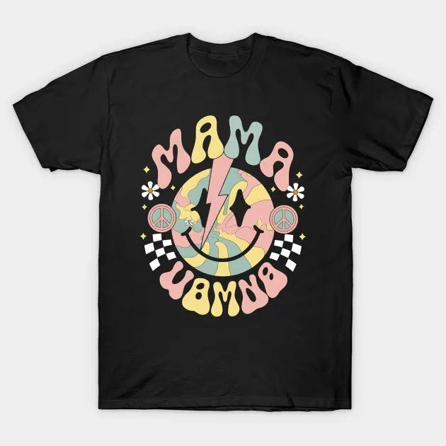 Checkered Mama Groovy Smile Mom Mother'S Day T-Shirt