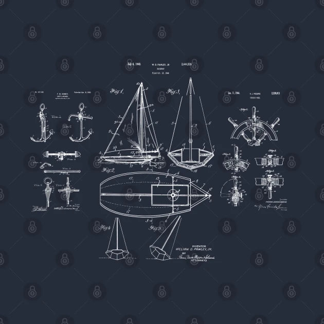 Nautical Sailboat Patent Drawing T-Shirt