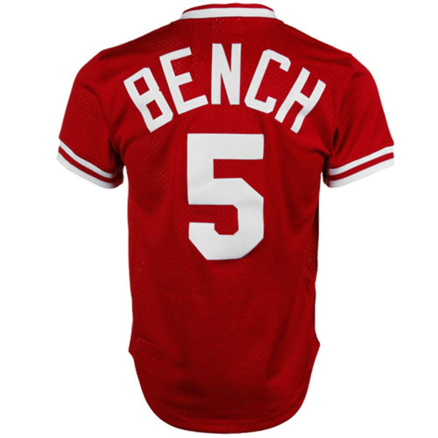 Men's Cincinnati Reds Johnny Bench Mitchell & Ness Red 1983 Authentic Cooperstown Collection Mesh Batting Practice Jersey
