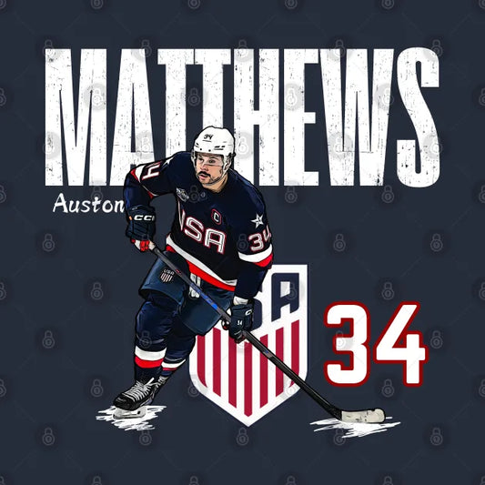 Usa Auston Matthews #34 Hockey Cartoon-Khaa3401 Hoodie