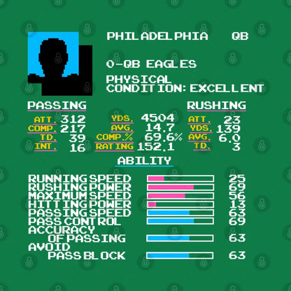 Qb Eagles (Randall Cunningham) - Tecmo Football Video Game Stats T-Shirt