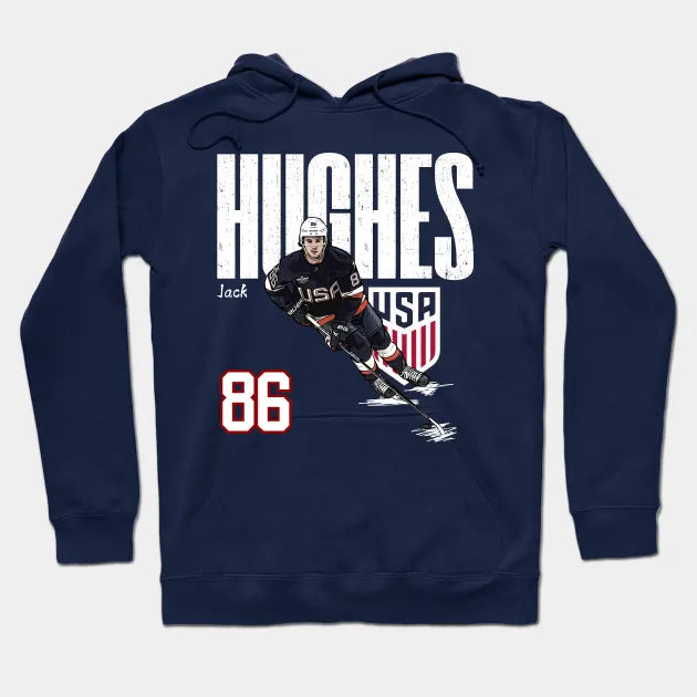 Usa Jack Hughes #86 Hockey Cartoon-Khjh8601 Hoodie
