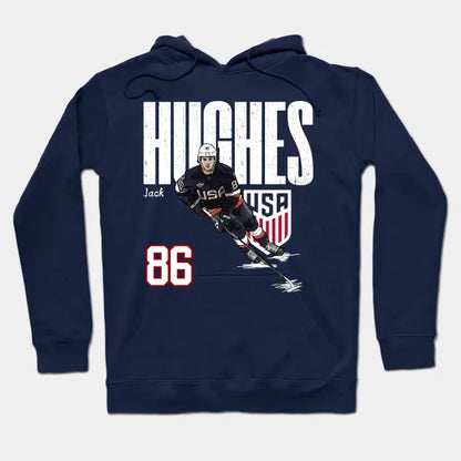 Usa Jack Hughes #86 Hockey Cartoon-Khjh8601 Hoodie