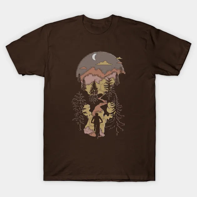 Mountain Biking Moon Bliss Trail Bike Rider Silhouette Browns T-Shirt