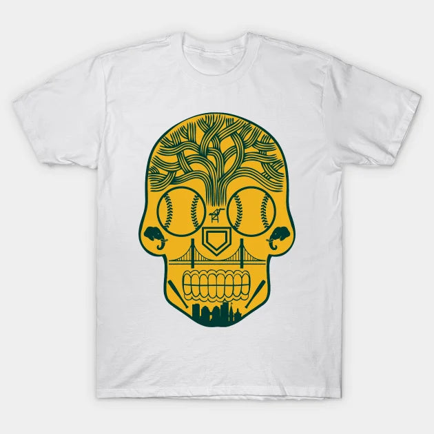Oakland Baseball Sugar Skull Sticker T-Shirt