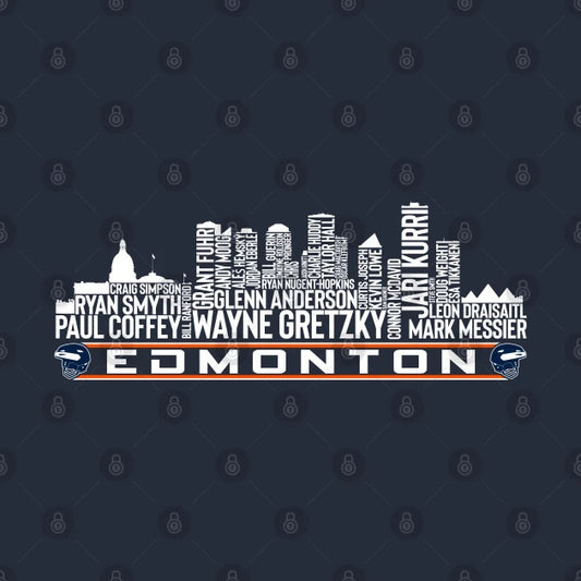 Edmonton Hockey Team All Time Legends, Edmonton City Skyline T-Shirt