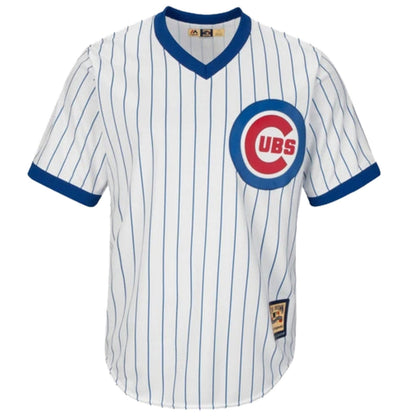 Custom Chicago Cubs Cooperstown White Pinstripe V-Neck Home Men's Jersey