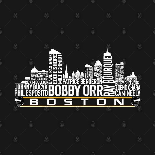 Boston Hockey Team All Time Legends, Boston City Skyline Hoodie