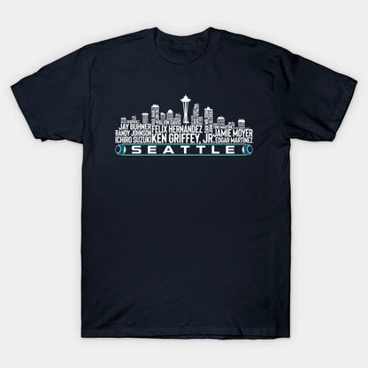 Seattle Baseball Team All Time Legends, Seattle City Skyline T-Shirt