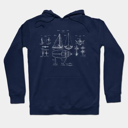 Nautical Sailboat Patent Drawing Hoodie