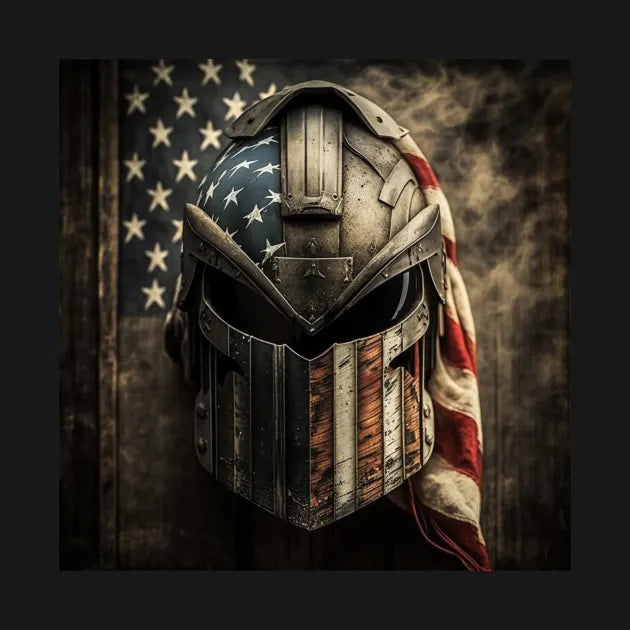 American Flag Spartan Helmet Art T-Shirt
