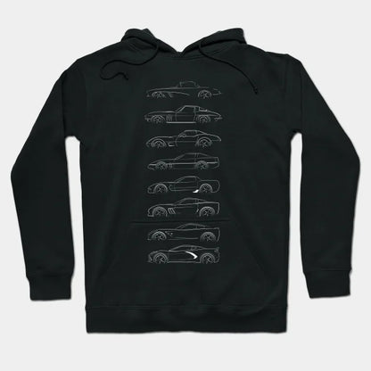 Evolution Of The Corvette - Profile Stencil, White Hoodie