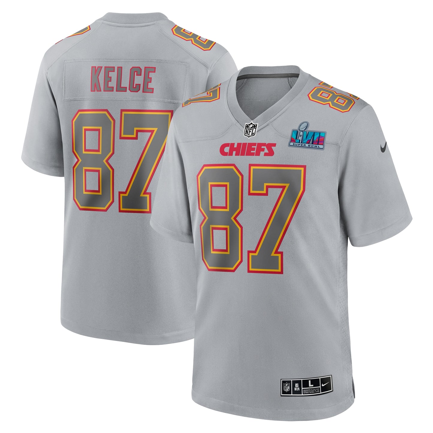 Travis Kelce Kansas City Chiefs Super Bowl LVII Patch Atmosphere Fashion Game Jersey - Gray