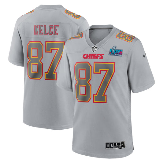 Travis Kelce Kansas City Chiefs Super Bowl LVII Patch Atmosphere Fashion Game Jersey - Gray