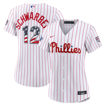 2026 All-Star Edition Stars & Stripes Women's Philadelphia Phillies Kyle Schwarber Nike White Stadium Jersey
