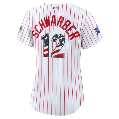 2026 All-Star Edition Stars & Stripes Women's Philadelphia Phillies Kyle Schwarber Nike White Stadium Jersey