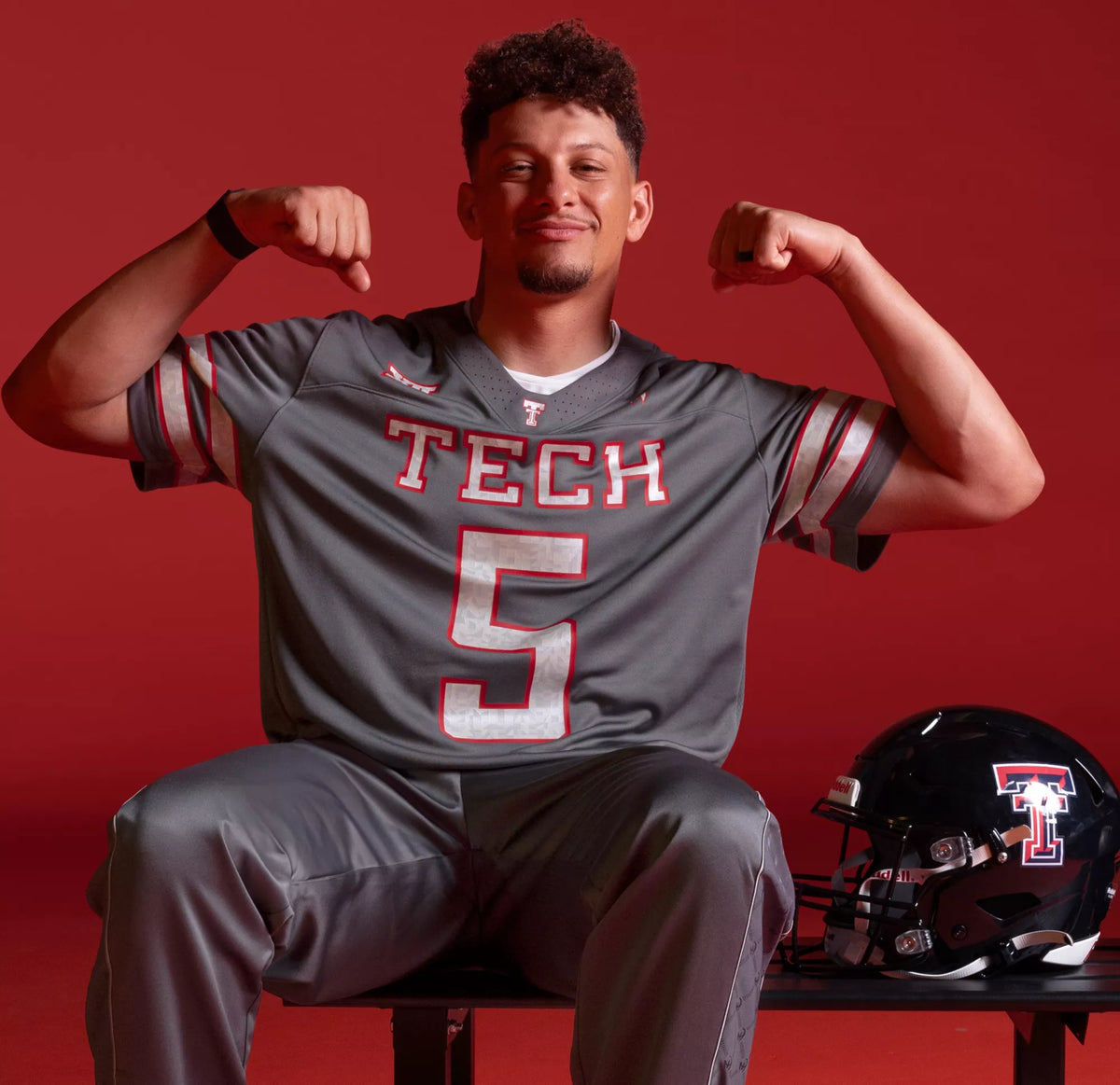 adidas Men's Texas Tech x Mahomes Collection Patrick Mahomes #5 Grey Replica Football Jersey