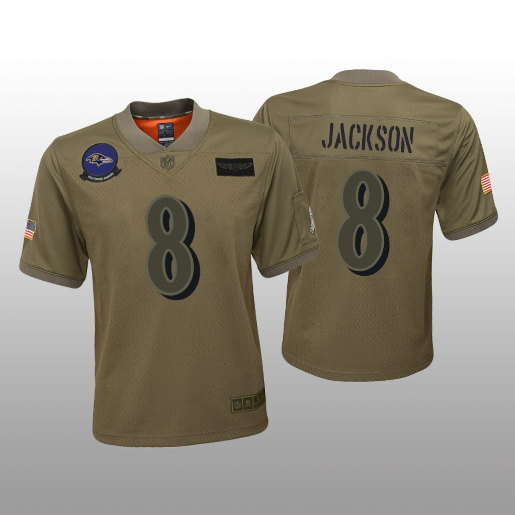 Baltimore Ravens Lamar Jackson Camo Game Jersey Salute to Service Youth
