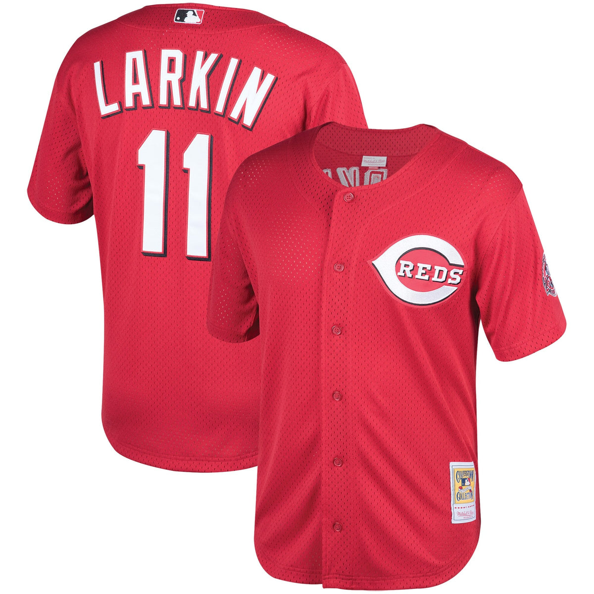 Barry Larkin Cincinnati Reds Mitchell Ness Throwback Cooperstown Mesh Batting Practice Jersey Red