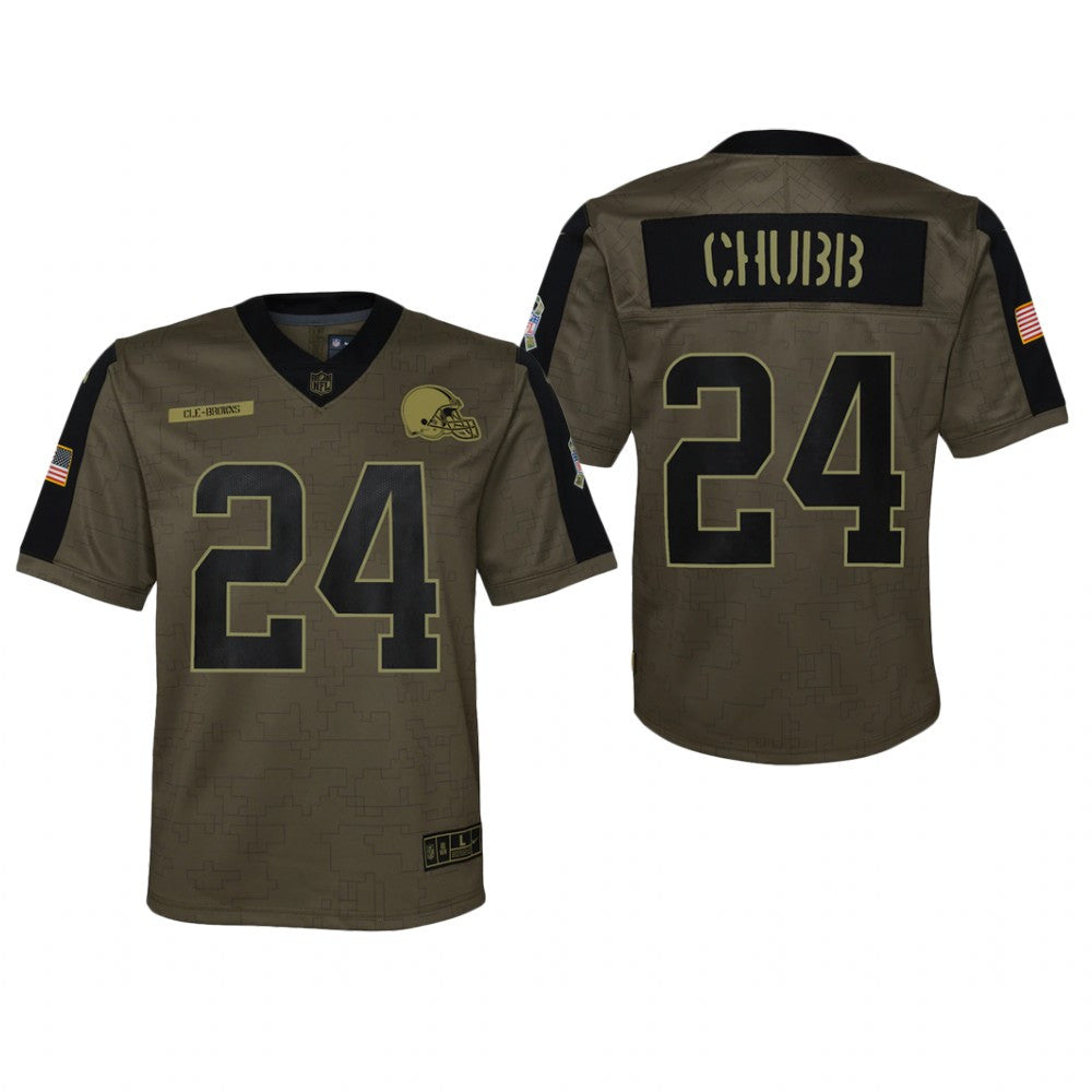 Cleveland Browns Nick Chubb Olive Game Jersey Salute To Service Youth