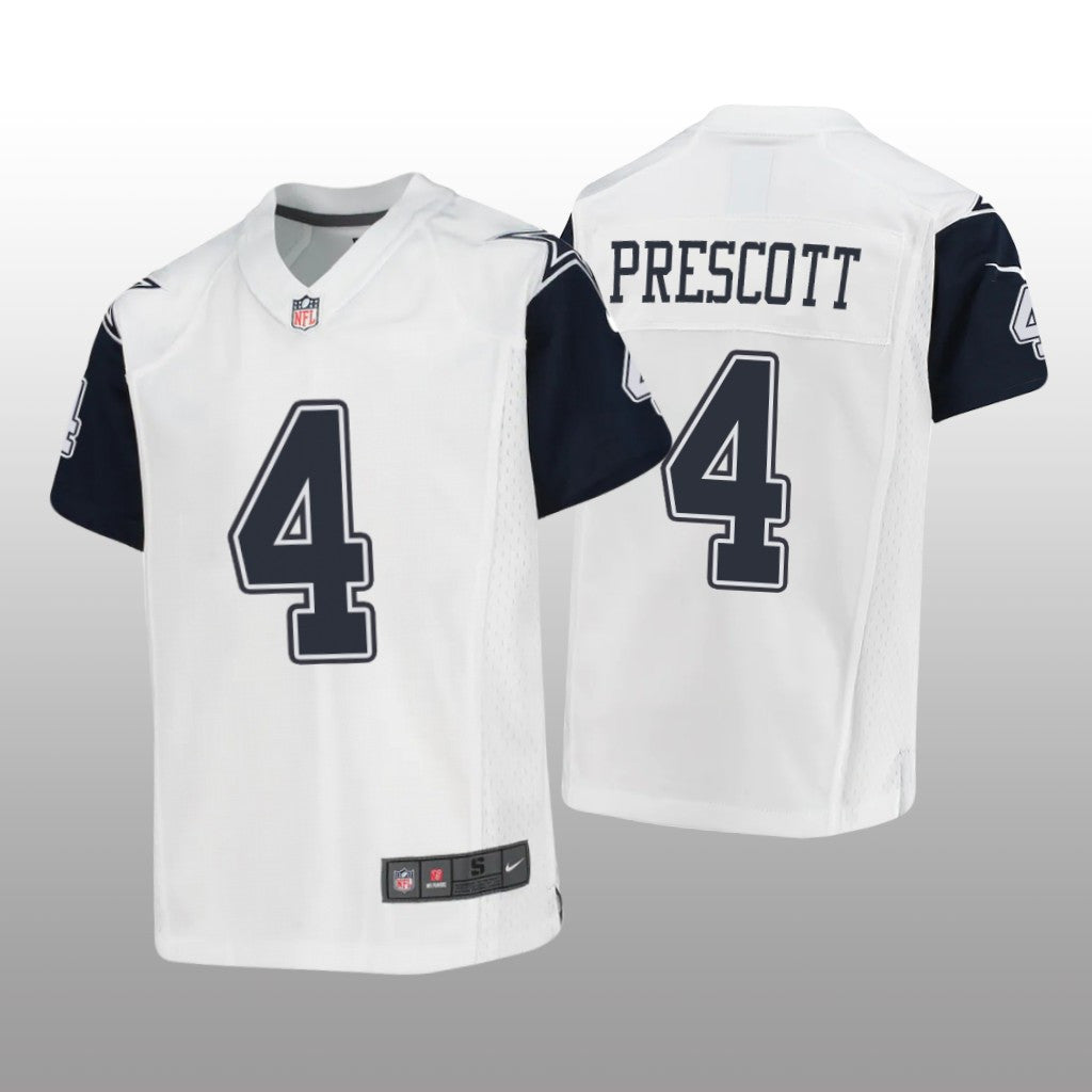 Dallas Cowboys Dak Prescott White Jersey Alternate Game Youth