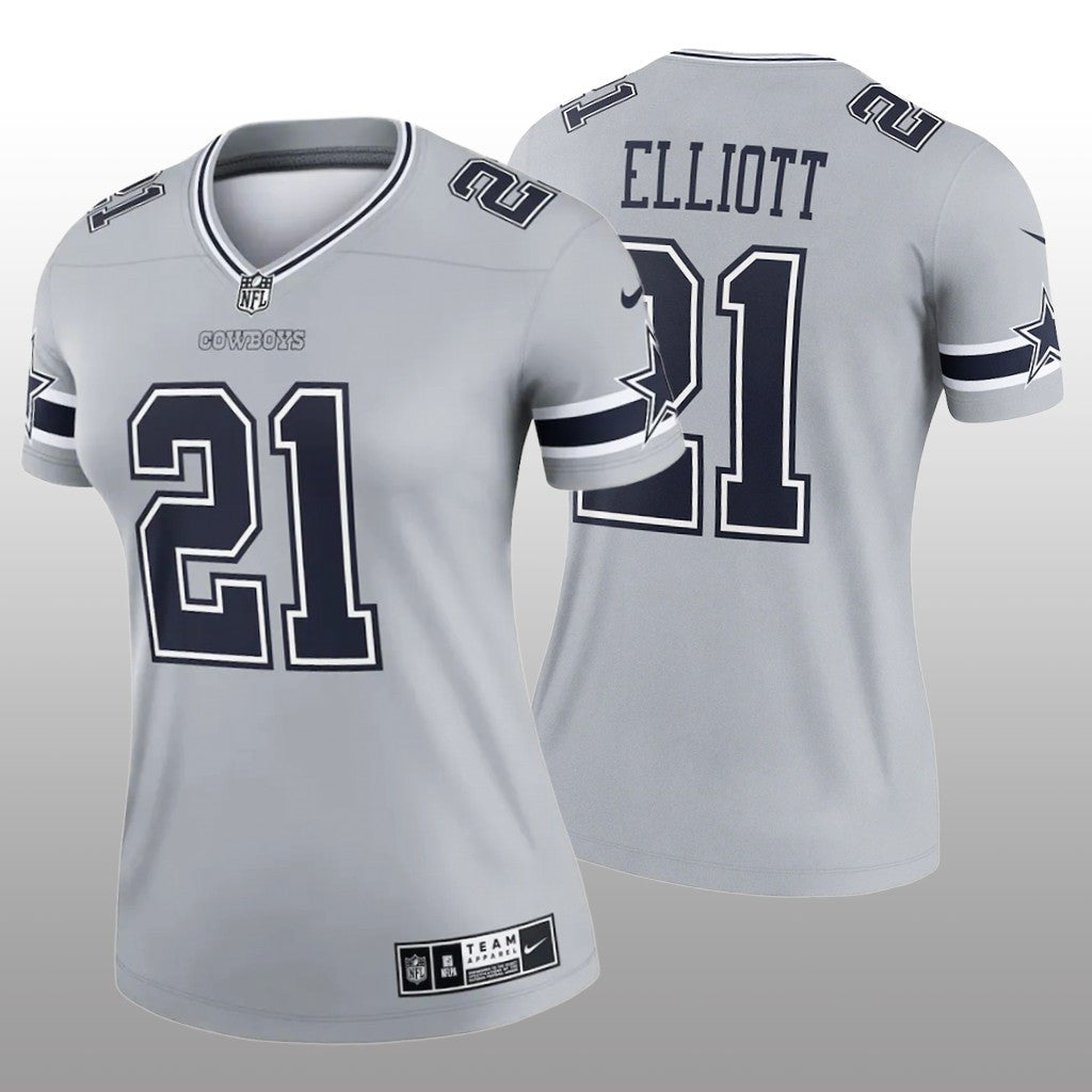 Dallas Cowboys Ezekiel Elliott Gray Jersey Inverted Legend Women's